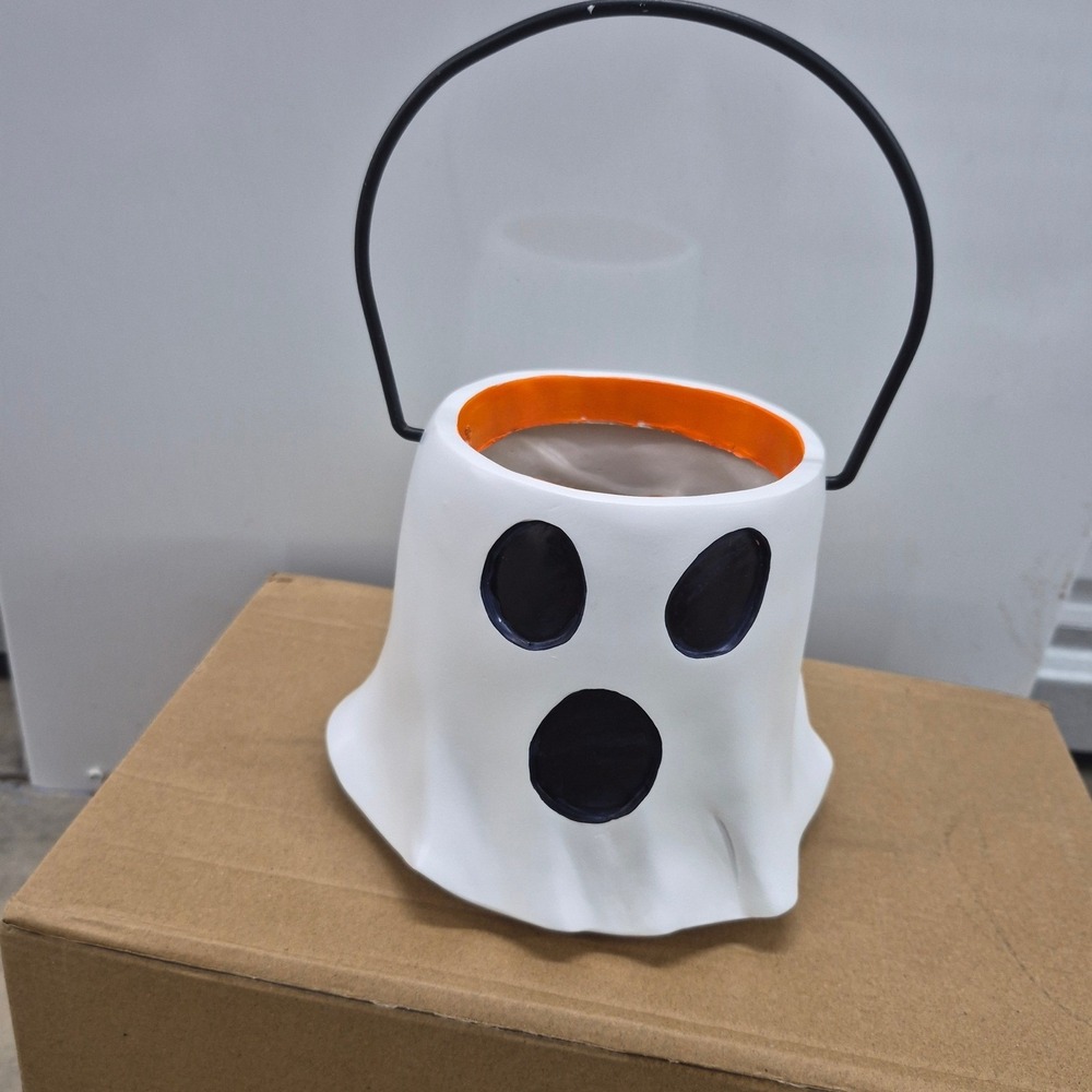 Halloween Ghost  Bucket Planter Ceramic Style Spooky Decor